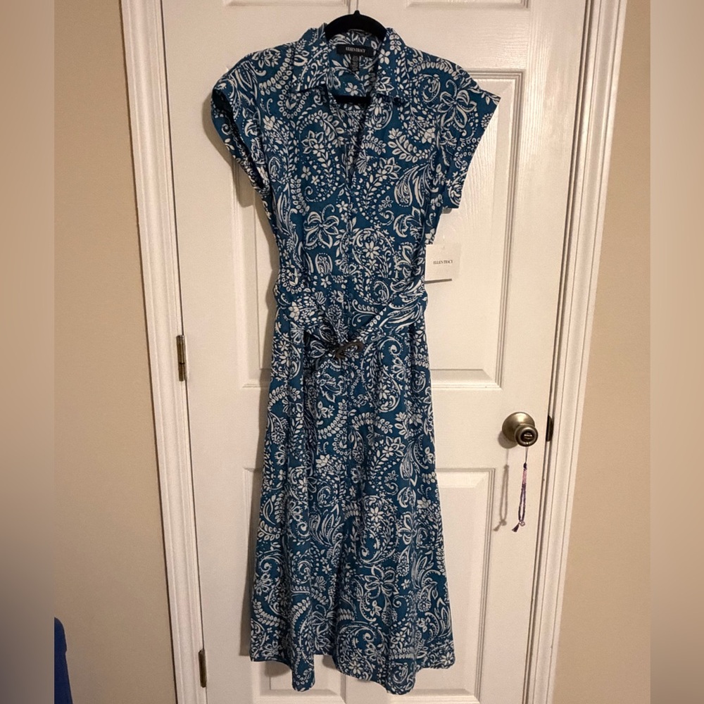 Ellen Tracy Teal and White Floral Maxi Dress
